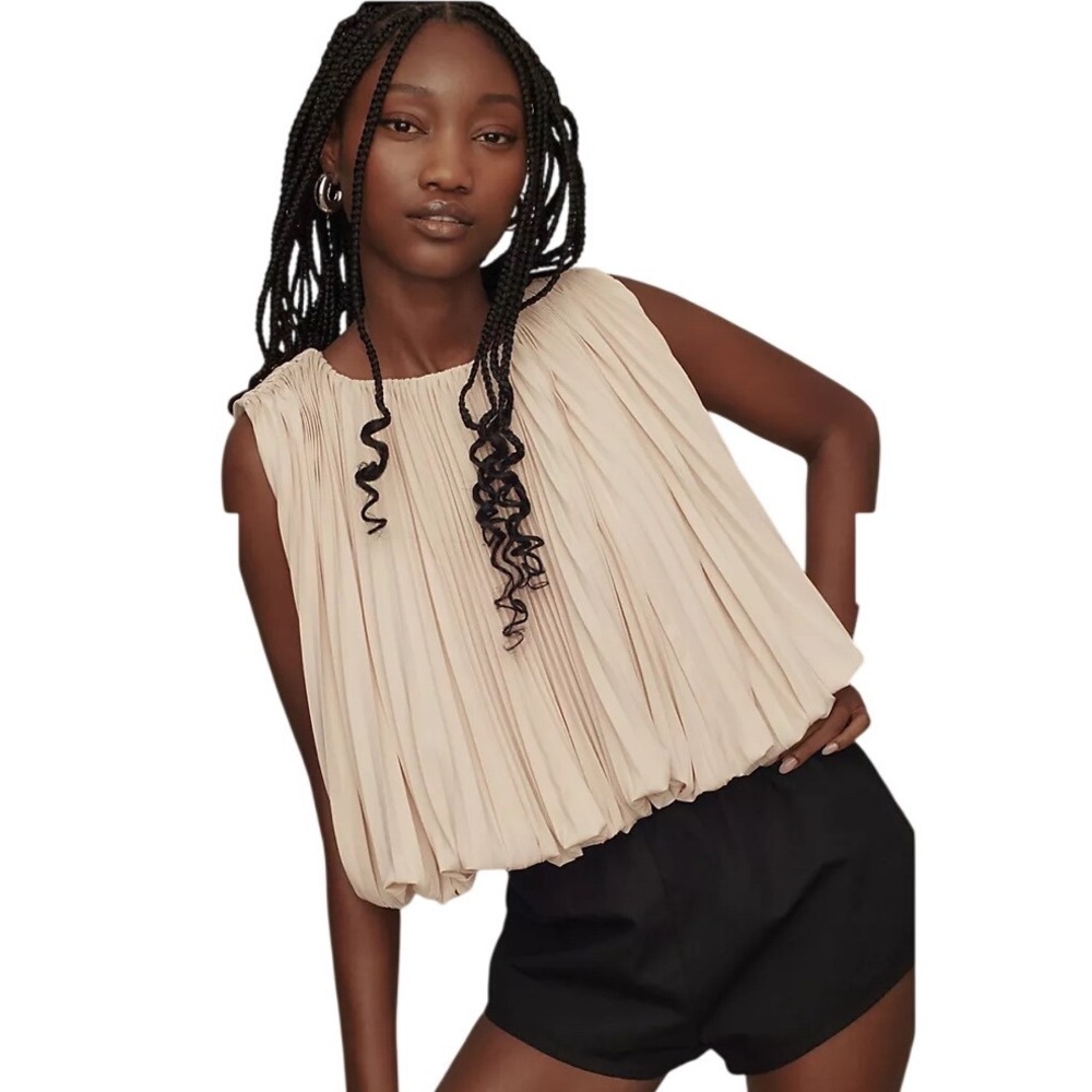 NWT Anthropologie Mare Mare Pleated Sleeveless Top, Size S Bubble Hem Blouse